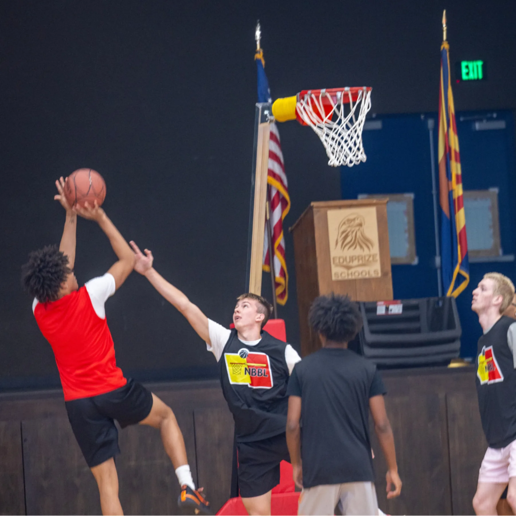 Players competing in No Backboard Basketball